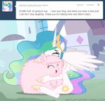 cutie_mark duo english_text equine eyes_closed female feral fluffle_puff fluffy friendship_is_magic fur hair horn horse hug mammal mixermike622 multi-colored_hair my_little_pony pink_fur pink_hair pony princess_celestia_(mlp) royalty text tiara tumblr white_fur winged_unicorn wings 