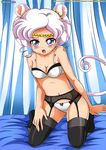  animal_ears bbmbbf belly_button bishoujo_senshi_sailor_moon bishoujo_senshi_sailor_moon_sailor_stars black_legwear blush breasts drill_hair grey_eyes jewelry lingerie mouse_ears mouse_tail navel sailor_iron_mouse short_twintails tail thighhighs twin_drills twintails underwear white_hair 
