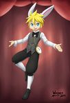  alice_in_wonderland anthro blue_eyes bow_tie clock hi_res human kagamine_len lagomorph male mammal pocket_watch rabbit solo vest vocaloid wagnermutt white_rabbit 