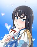  bad_id bad_pixiv_id black_hair blue_eyes blush box epaulettes eyebrows gift heart heart-shaped_box junketsu k52 kill_la_kill kiryuuin_satsuki solo valentine 