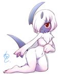  anthro breasts chest_tuft claws female fur hair kneeling navel nintendo nipples pok&#233;mon pok&#233;morph pok&eacute;mon red_eyes solo tuft unknown_artist video_games white_fur white_hair 