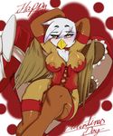  anthro anthrofied arms_behind_back avante92 avian beak blush breasts brown_fur english_text female friendship_is_magic fur gilda_(mlp) gryphon half-closed_eyes holidays legwear looking_at_viewer my_little_pony nipples solo stockings text valentine&#039;s_day valentine's_day white_fur wings 