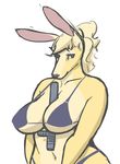  bikini blonde_hair blue_eyes breasts female frank_westerveldt hair innuendo kangaroo mammal marsupial plain_background police_baton ritts solo swimsuit tonfa 