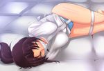  1girl angry ardnades artist_request barefoot bdsm black_lagoon bondage bound bound_legs character_request female gag gagged looking_at_viewer panties ponytail revy_(black_lagoon) solo source_request straitjacket underwear 
