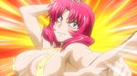  1girl animated animated_gif areola areolae bikini blush breasts freezing_(series) large_breasts long_hair open_mouth pointing purple_eyes red_hair roxanne_elipton solo surprised swimsuit 