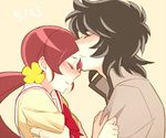  1boy 1girl ban_kenji black_hair blush eyes_closed forehead_kiss hanasaki_tsubomi heartcatch_precure! kiss precure red_hair twintails yui_(kanatamoo) 