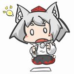  1girl animal_ears bad_id bad_pixiv_id blush_stickers fang hat inubashiri_momiji inunoko. light_bulb paper short_hair silver_hair tokin_hat touhou wolf_ears 