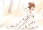  artist_name brown_eyes brown_hair dated dress elbow_gloves errant folded_ponytail gloves inazuma_(kantai_collection) kantai_collection solo wedding_dress 