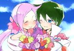  1boy 1girl blue_eyes blush bouquet dune_(heartcatch_precure!) flower green_hair hanasaki_tsubomi heartcatch_precure! pink_hair precure smile wedding yui_(kanatamoo) 