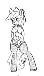  applejack_(mlp) black_and_white camel_toe cowboy_hat ear_piercing equine female feral flat_chested freckles friendship_is_magic hair hat horse legwear long_hair looking_away mammal mcsweezy monochrome my_little_pony panties piercing pony solo standing stockings underwear 