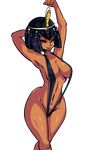  armpits arms_up black_hair bob_cut breasts cleavage closed_eyes curvy dark_skin drcockula eliza_(skullgirls) highres large_breasts navel short_hair sideboob skullgirls slender_waist slingshot_swimsuit smile solo swimsuit tiara transparent_background 