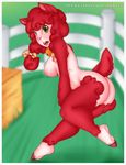  absurd_res bell bow breasts butt caprine female fur green_eyes hair hi_res hooves lips long_hair looking_at_viewer mammal nipples nude open_mouth red_fur red_hair sheep sinfuldreams15 solo teeth thighs 