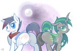  anatomically_correct anatomically_correct_pussy animal_genitalia anus bat_pony blue_eyes blue_feathers blush braddo butt changeling cutie_mark duo equine equine_pussy fangs female feral friendship_is_magic fur green_eyes green_hair hair horn horse looking_at_viewer mammal moon my_little_pony original_character pony presenting presenting_hindquarters puffy_anus pussy pussy_juice raised_tail stars stripes teats white_fur wings 