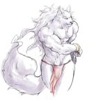  ??? anthro biceps black_nose bracelet canine captainjohkid chest_tuft claws fur grin jewelry kemono loincloth lointh_cloth male mammal muscles pecs plain_background pose red_eyes smile solo standing toned topless tuft white_background white_fur wolf 