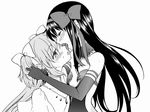  akemi_homura akuma_homura ayanero_taicho bare_shoulders black_gloves blush bow choker dress elbow_gloves face_licking gloves greyscale hair_bow kaname_madoka licking long_hair mahou_shoujo_madoka_magica mahou_shoujo_madoka_magica_movie monochrome multiple_girls ribbon spoilers tongue two_side_up ultimate_madoka upper_body yuri 