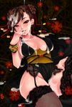  alternate_costume ass bracelet breasts brown_eyes brown_hair chun-li cum cum_in_mouth cum_on_body cum_on_breasts cum_on_upper_body double_bun dress earrings erect_nipples facial finger_in_mouth jewelry large_breasts leggings looking_at_viewer mosho open_mouth pixiv_thumbnail sideboob smile street_fighter 