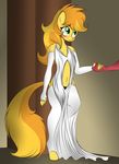  anthro anthrofied big_macintosh_(mlp) blonde_hair blush braeburn_(mlp) dress elbow_gloves equine friendship_is_magic girly gloves green_eyes hair hand_holding horse legwear looking_up male mammal my_little_pony navel pony standing stockings two_tone_hair v-d-k 