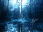  blue cirno daiyousei kurobuta_(meregear) lake multiple_girls scenery snow touhou tree wings 