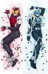  belt dakimakura jpeg_artifacts kamen_rider kamen_rider_kiva kamen_rider_kiva_(series) kamen_rider_saga multiple_boys sendou_mitsuru 