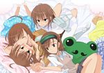  ahoge ass blush bodysuit brown_eyes brown_hair dress gekota hair_ornament hairpin head_mounted_display holding_hands hug last_order misaka_imouto misaka_mikoto misaka_worst multiple_girls nora-toro school_uniform siblings to_aru_kagaku_no_railgun to_aru_majutsu_no_index uniform you_gonna_get_raped yuri 