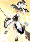  aho blonde_hair bloomers braid broom hair_ribbon hat hat_ribbon highres kirisame_marisa mary_janes mini-hakkero ribbon shoes short_hair solo star touhou underwear witch_hat yellow_eyes 