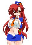  bad_id bad_pixiv_id breasts chibi crop_top garrison_cap hat large_breasts long_hair meiro_(yuu) midriff miniskirt navel necktie pieces_of_sweet_stars red_hair skirt solo tengen_toppa_gurren_lagann tongue uniform very_long_hair yellow_eyes yoko_littner 