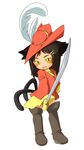  alternate_costume bad_id bad_pixiv_id chen hair_ornament hairclip hamahara_yoshio highres puss_in_boots simple_background solo sword touhou weapon white_background 