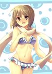  bad_id bad_pixiv_id bikini brown_eyes brown_hair frilled_bikini frills hagiwara_yukiho highres idolmaster idolmaster_(classic) lowleg lowleg_bikini mochiko_(mochiko3121) open_mouth scarf short_hair solo swimsuit 