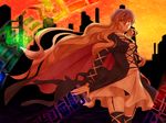  blonde_hair brown_hair dress garter_straps gradient_hair hijiri_byakuren kuromiya long_hair multicolored_hair scroll solo sorcerer's_sutra_scroll sunset thighhighs touhou very_long_hair wallpaper yellow_eyes 