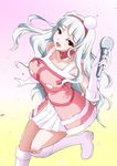  cute_&amp;_girly_(idolmaster) highres idolmaster idolmaster_(classic) long_hair microphone sawa_(sawa-house) shijou_takane silver_hair skirt snow_strawberry_(idolmaster) solo 