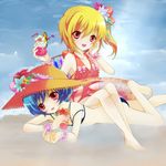  bad_id bad_pixiv_id barefoot bat_wings bikini drink flandre_scarlet multiple_girls nekosugi_(hoshi) remilia_scarlet siblings sisters swimsuit touhou wings 