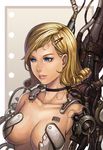  android bad_id bad_pixiv_id barcode blonde_hair blue_eyes breasts cable curly_hair hair_ornament hairclip large_breasts lieqi_hun lips original otacool4 solo upper_body 