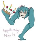  candle commentary_request food foot_hold fruit happy_birthday kazuki_neon no_humans pastry shiteyan'yo solo strawberry vocaloid what 