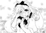  blush cherry_blossoms crying crying_with_eyes_open greyscale konpaku_youmu konpaku_youmu_(ghost) monochrome nanaroku_(fortress76) snot solo tears touhou 