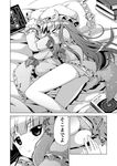  ass bed book caught comic crescent frilled_pillow frills greyscale hands hat legs long_hair lying monochrome on_side panties panty_pull patchouli_knowledge pillow porurin robe sleeping striped striped_panties touhou translated underwear 