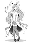  animal_ears bespectacled bunny_ears glasses greyscale hands_in_pockets highres itou_yuuji labcoat legs long_hair monochrome pigeon-toed reisen_udongein_inaba solo sweatdrop thighhighs touhou translation_request very_long_hair zettai_ryouiki 