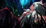  fujiwara_no_mokou grass lying mouth_hold sankusa solo touhou wallpaper 