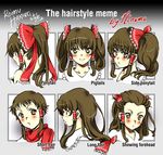  alternate_hairstyle bad_id bad_pixiv_id blush bow brown_eyes brown_hair english forehead hair_bow hakurei_reimu long_hair ninamo ponytail scarf short_hair side_ponytail touhou twintails 