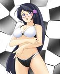  bikini breast cleavage glasses long_hair makomo_(pokemon) pokemon pokemon_(game) pokemon_black_and_white purple_hair swimsuit tagme 