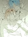  1girl antenna_hair blue_hair brown_hair chiko_(beroro) clannad furukawa_nagisa holding_hands okazaki_tomoya sleeping 
