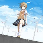  bad_id bad_pixiv_id biribiri brown_eyes brown_hair electricity highres loose_socks misaka_mikoto pleated_skirt ribbon school_uniform short_hair skirt socks solo sweater_vest to_aru_kagaku_no_railgun to_aru_majutsu_no_index wind_turbine windmill zatsuon 