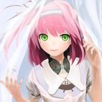  bad_id bad_pixiv_id cherry_blossoms face green_eyes hair_ribbon hairband ocaca_(chocolate-hopper) original petals pink_hair ribbon short_hair side_ponytail solo 