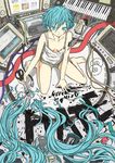  alternate_hairstyle angry arakawa_(aintnoroom) bare_shoulders barefoot blue_eyes blue_hair breasts cameo cleavage cutting_hair duplicate frown hatsune_miku heartbreak_haircut instrument keyboard_(instrument) keychain kneeling medium_breasts megurine_luka monitor sad scissors severed_hair short_hair solo takoluka takoluka_(cameo) tears vocaloid 