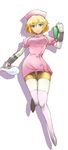  aegis_(persona) alternate_costume android blonde_hair blue_eyes hat highres nurse nurse_cap persona persona_3 segami_daisuke short_hair solo thighhighs uniform urinal_bottle 