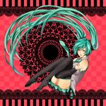  aqua_hair bad_id bad_pixiv_id closed_eyes detached_sleeves floating floating_hair hatsune_miku highres long_hair necktie rico_(fbn3) sitting skirt solo thighhighs twintails very_long_hair vocaloid 