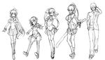  4girls greyscale mikage_baku monochrome multiple_girls original school_uniform serafuku sketch skirt thighhighs 