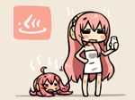  =_= ahoge barefoot chan_co chibi long_hair megurine_luka naked_towel onsen pink_hair solo takoluka tentacles towel vocaloid x_x 