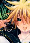  bad_id bad_pixiv_id blonde_hair blue_eyes candy food headset kagamine_len lollipop male_focus solo vocaloid yomorin 