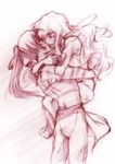  1girl couple hetero long_hair macross macross_frontier monochrome pink saotome_alto sheryl_nome shou_fuji sketch 