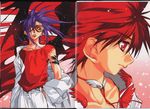  absurdres dark_mousy dnangel highres jewelry male_focus multiple_boys necklace niwa_daisuke official_art purple_hair red_eyes red_hair scan scan_artifacts sugisaki_yukiru sunglasses tattoo wings 